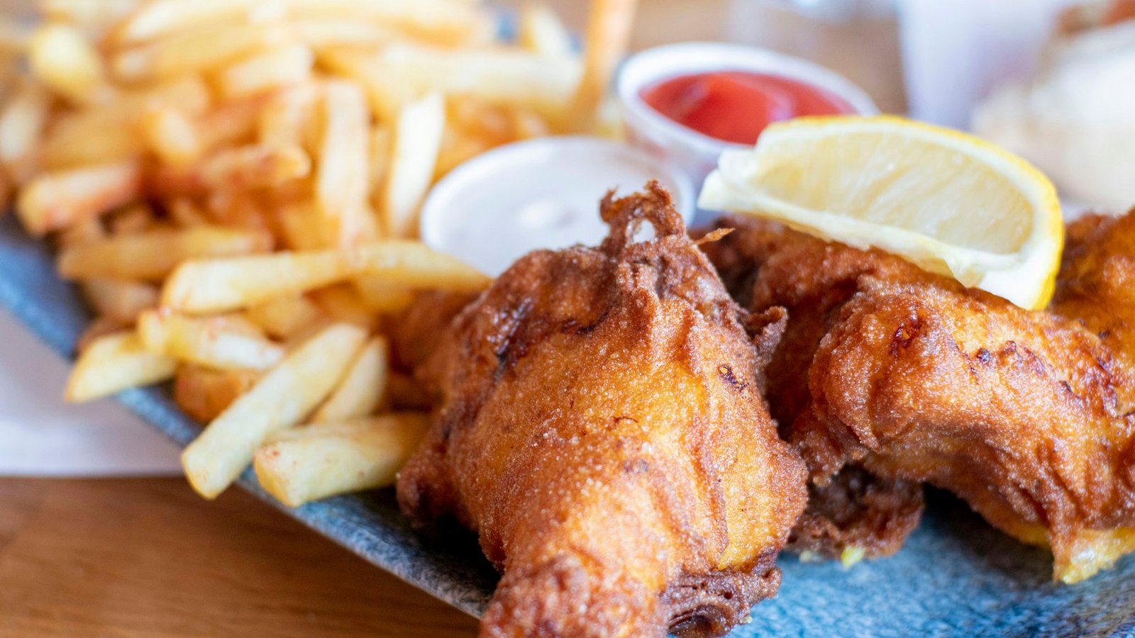 Whitey's hand-battered fish and chips with lemon